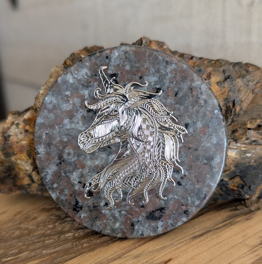 Silver Unicorn on Yooperlite, Flame Stone