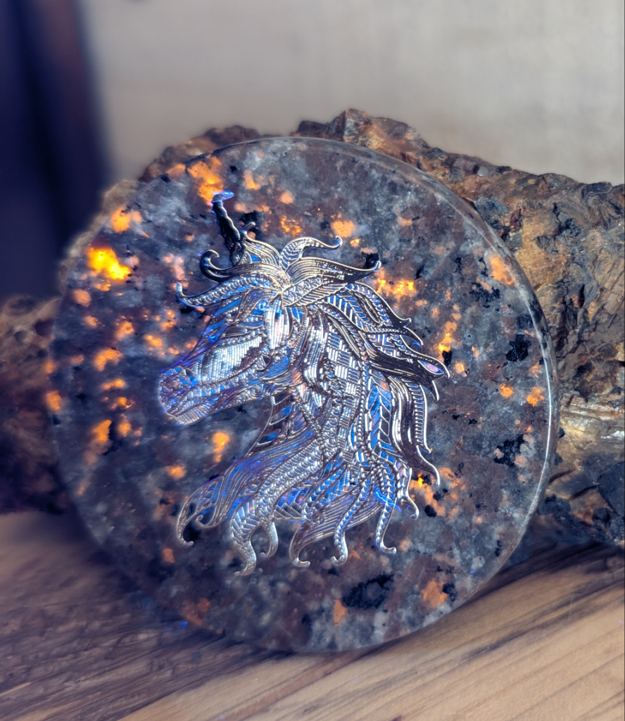 Silver Unicorn on Yooperlite, Flame Stone