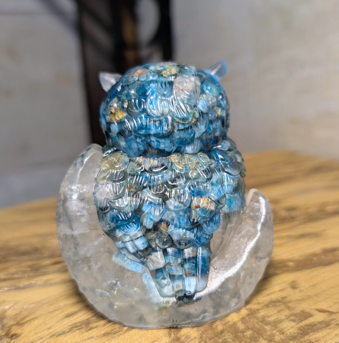 Hand Crafted Blue Apatite Crystal Chip Owl
