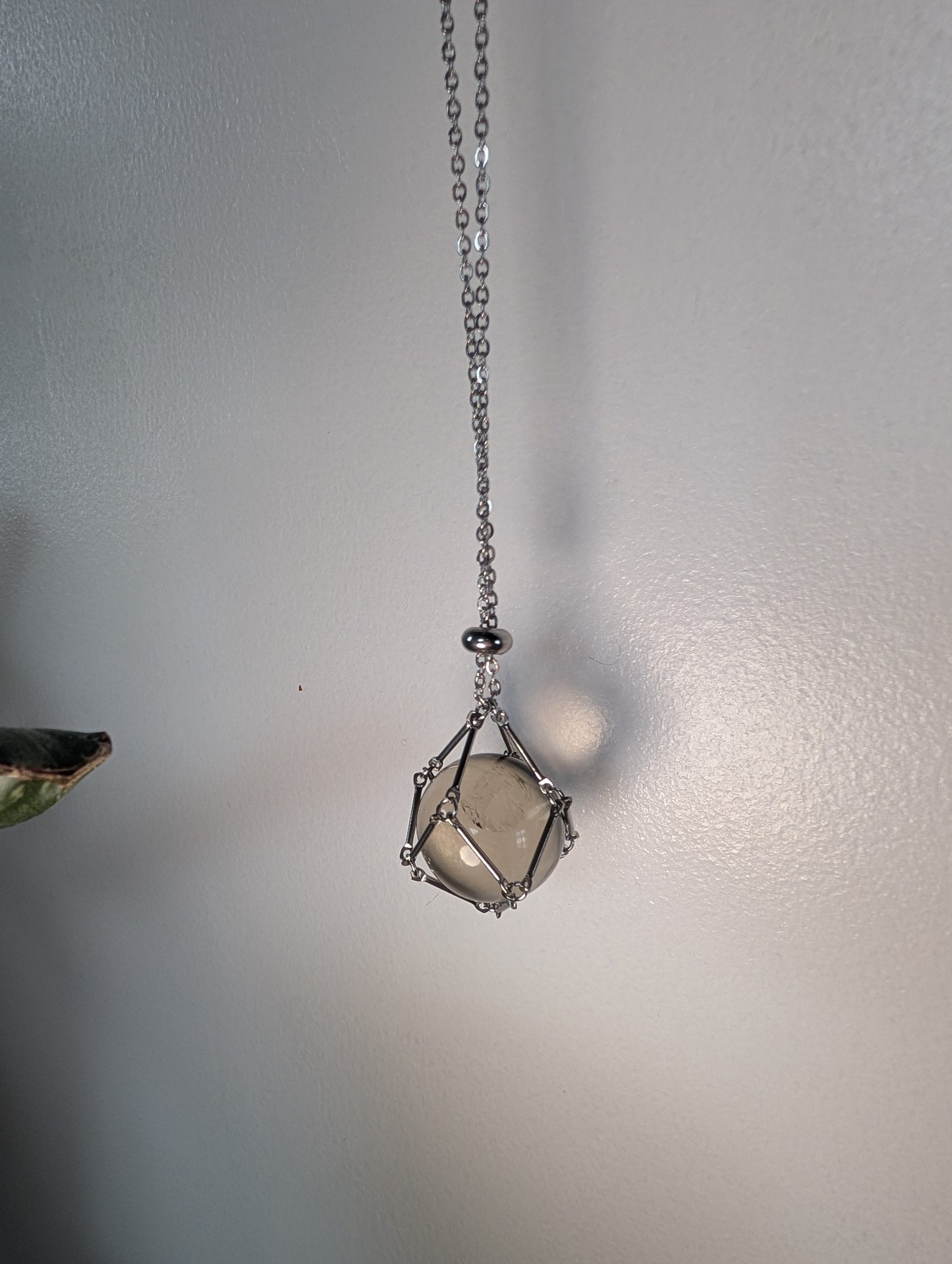 Smoky Clear Quartz Sphere and Chain Necklace