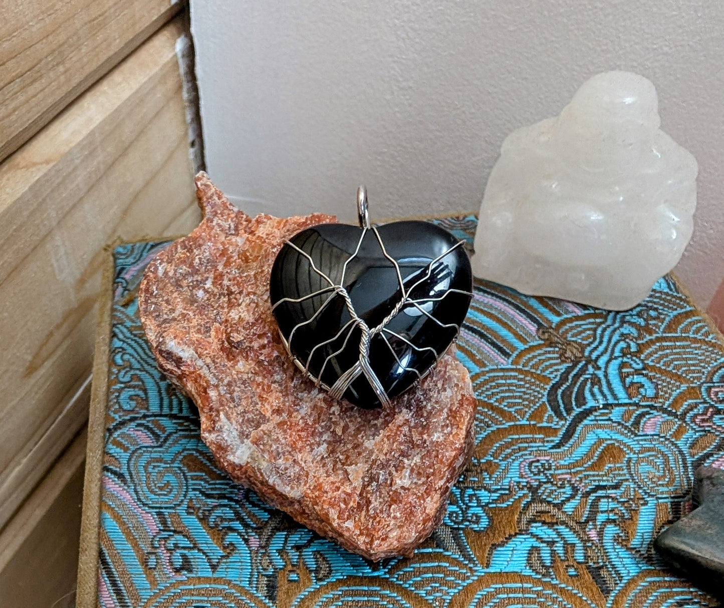 Obsidian Heart Pendant with Tree