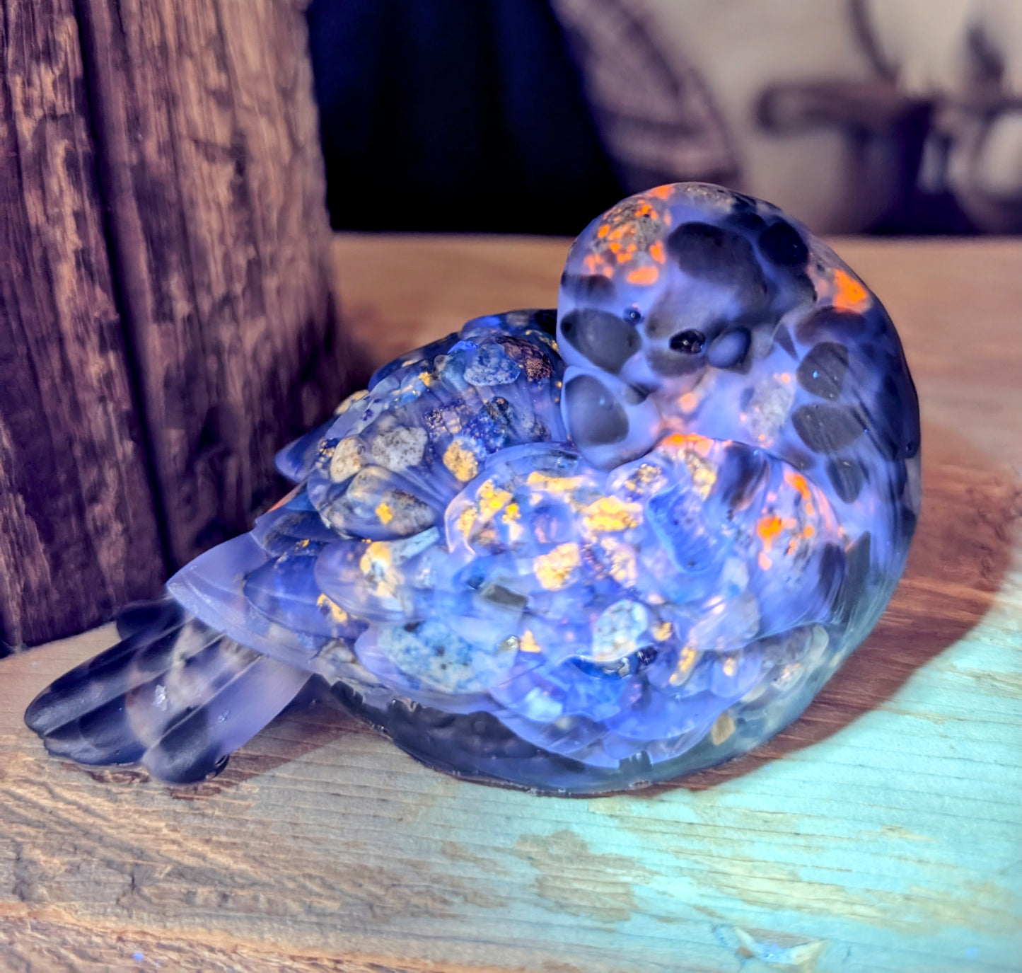Hand Crafted Crystal Chip Bird, Yooperlite and Lapis Lazuli