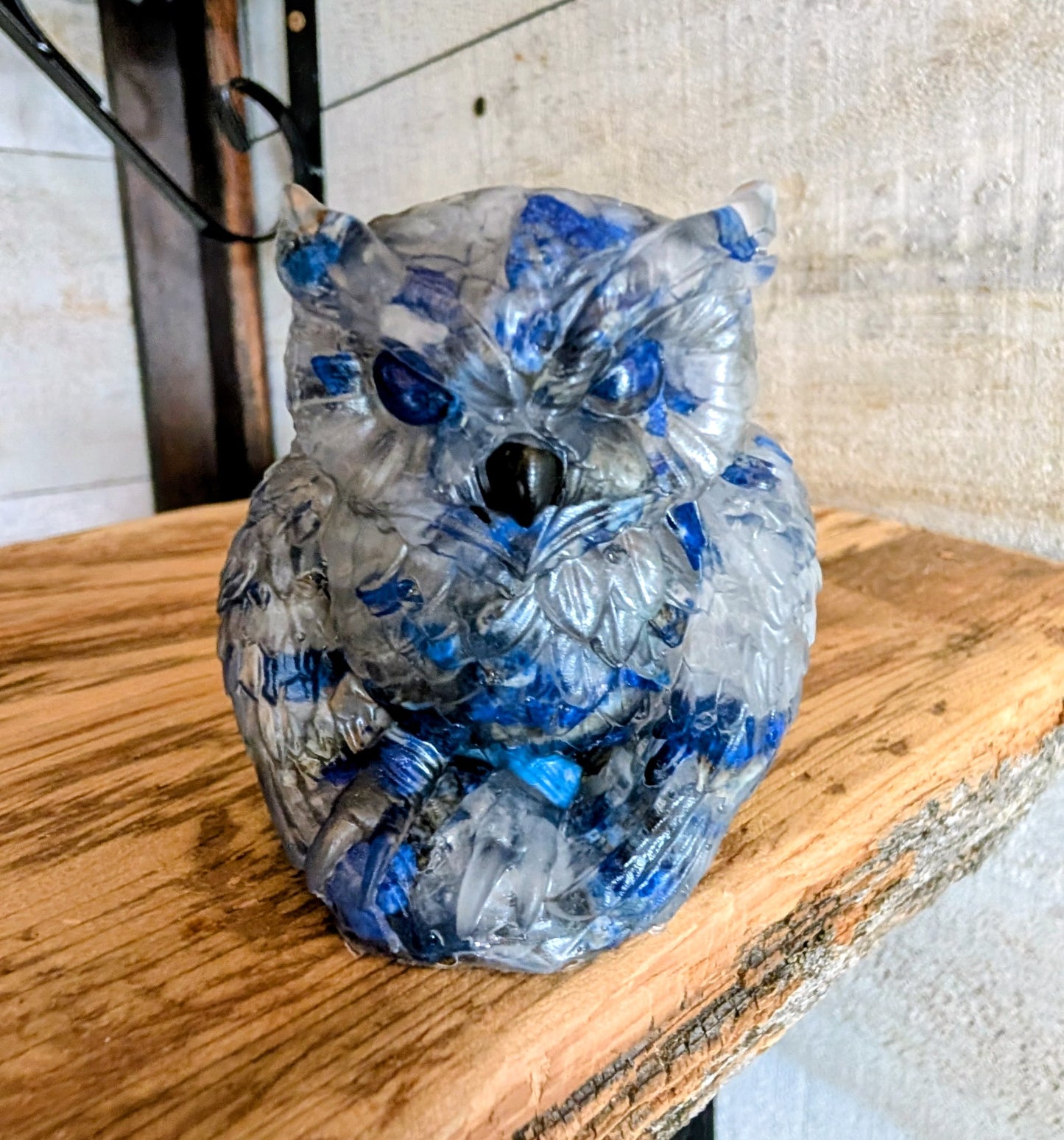 Hand Crafted Crystal Chip Owl with Lapis Lazuli Eyes