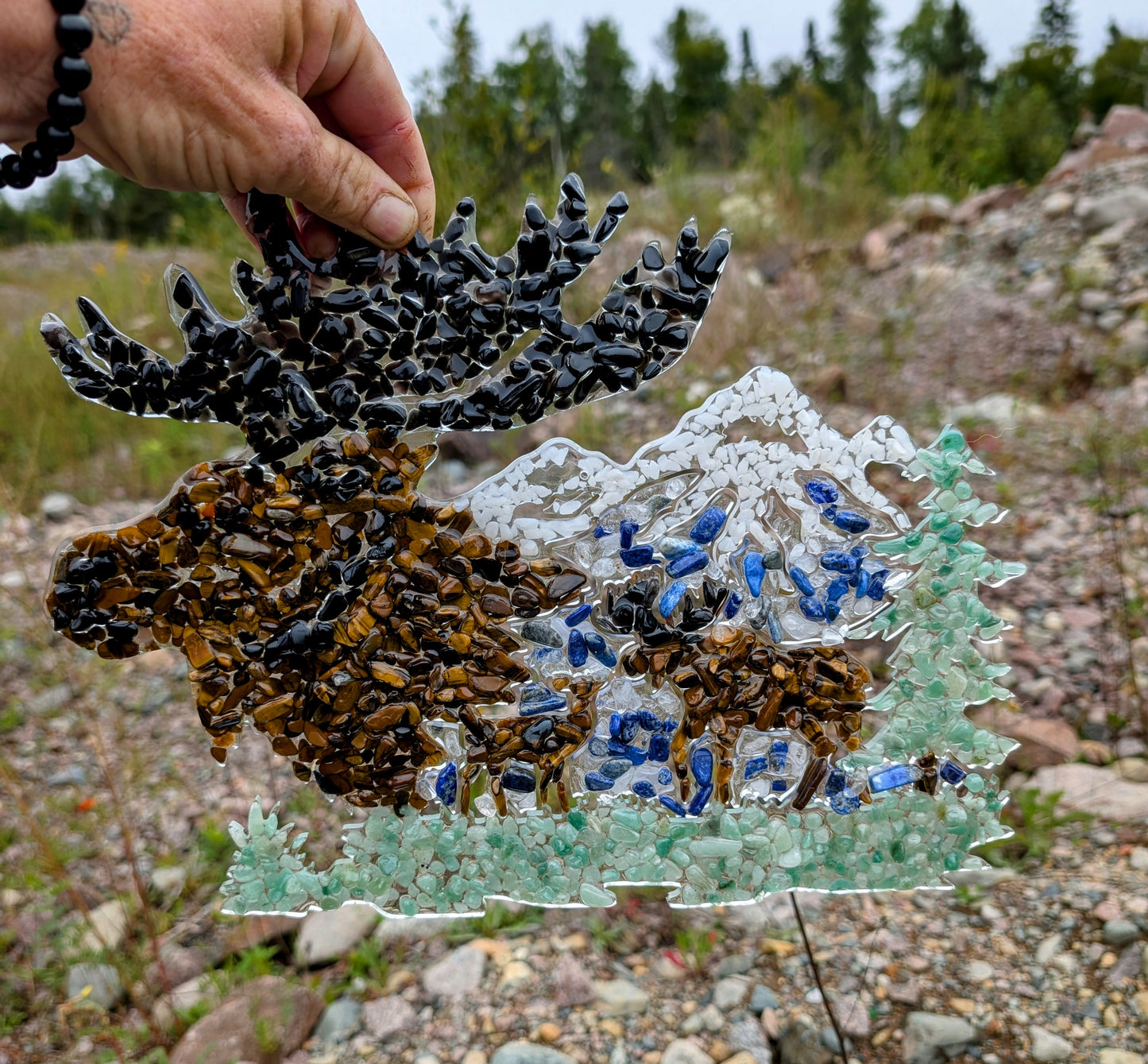 Hand Crafted Crystal Chip Moose Window or Wall Art