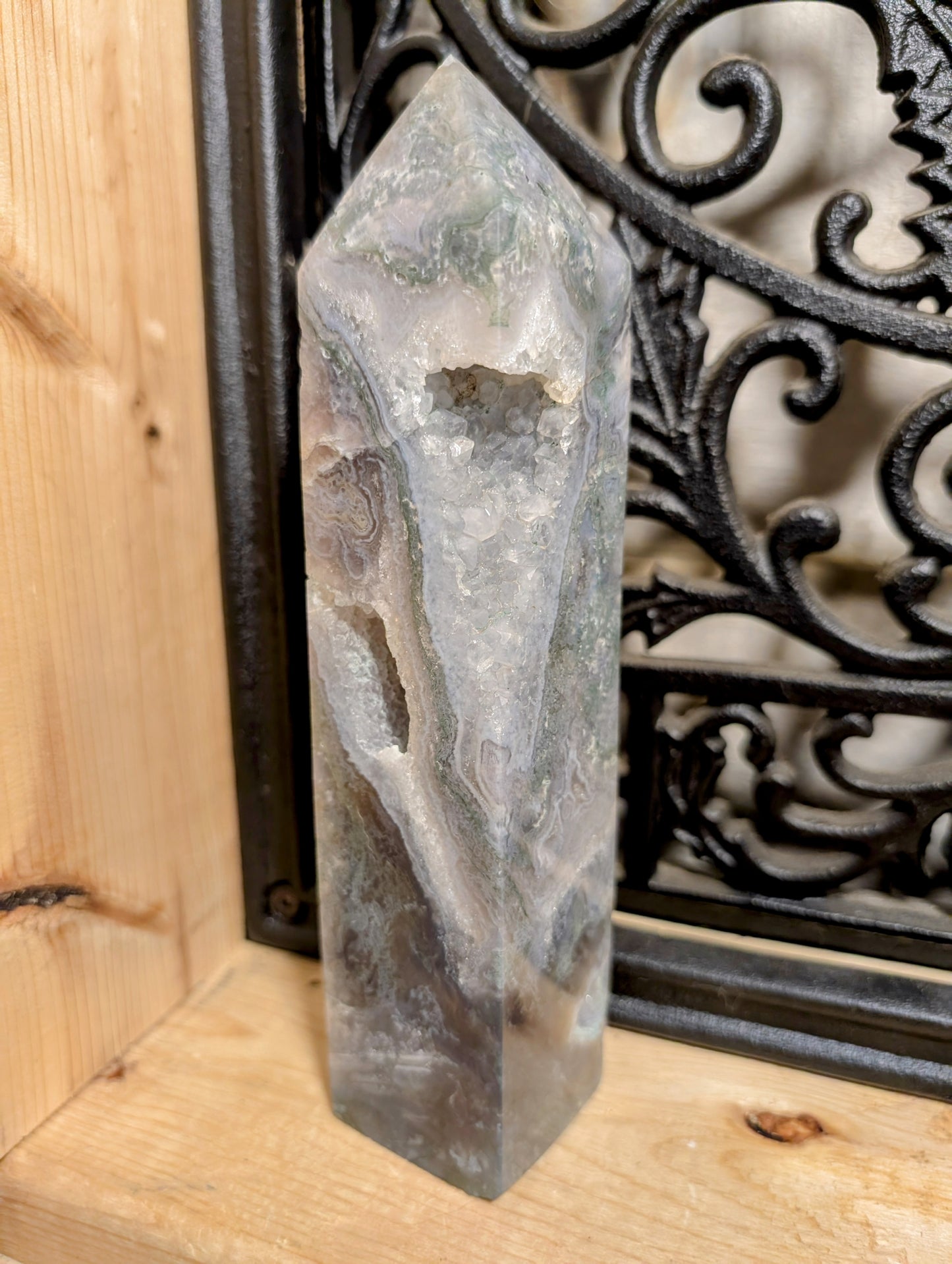 5. SALE Druzy Moss Agate Tower