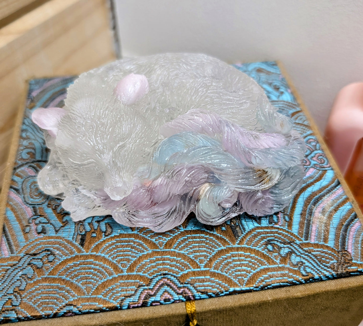 Hand Crafted Crystal Chip Kitsune, 9 Tail Fox, Female Energy Intention