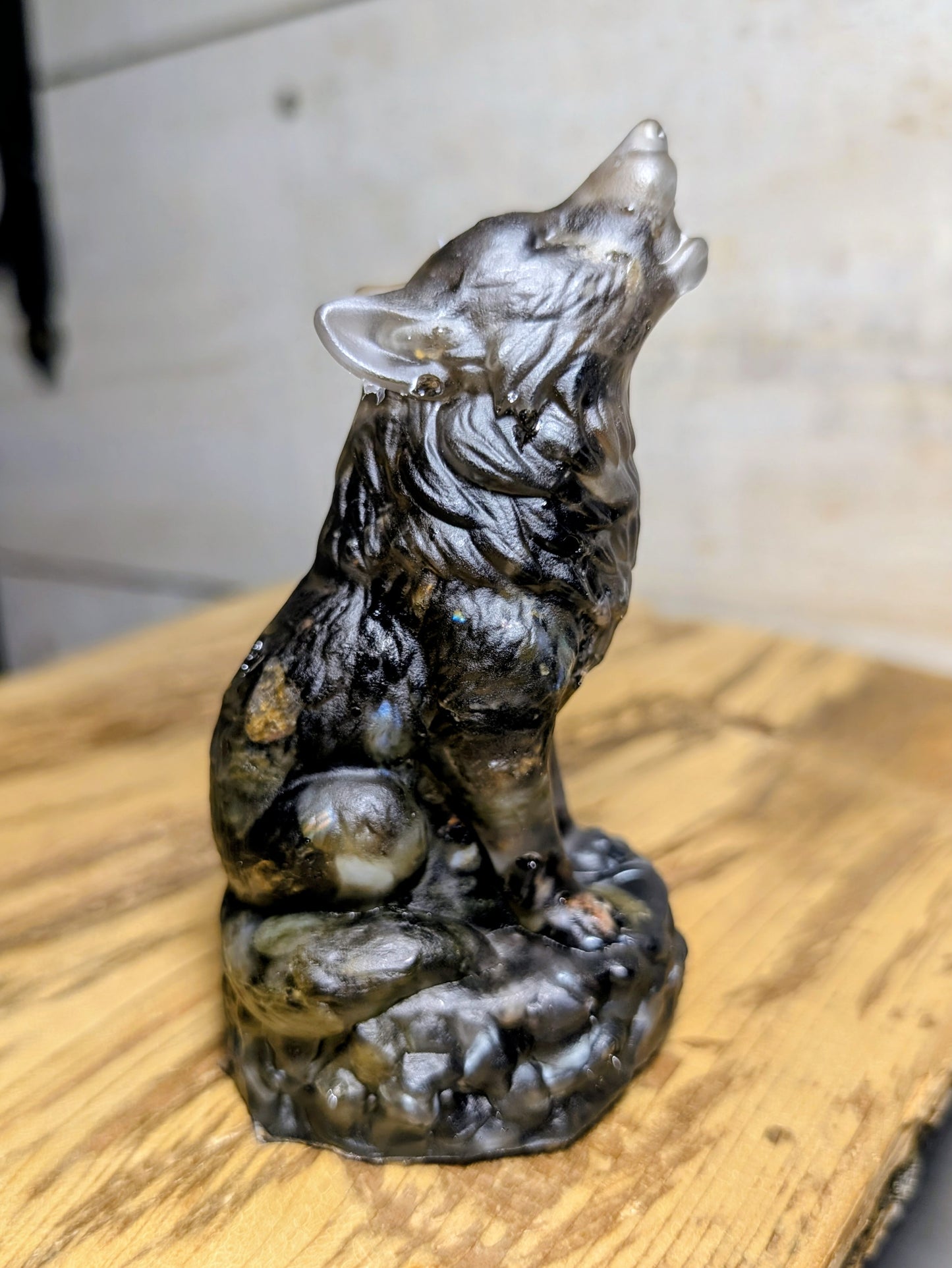 Hand Crafted Smoky Quartz and Labradorite Wolf