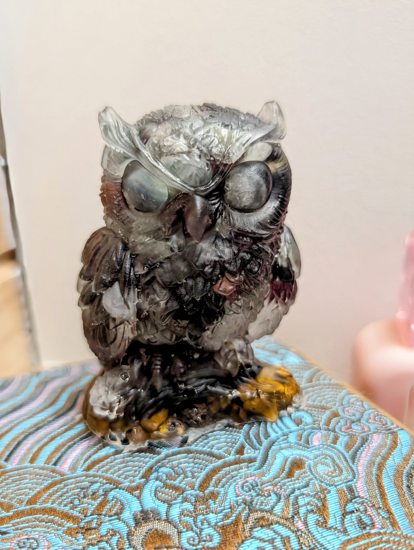 Hand Crafted Crystal Chip Owl with Labradorite Eyes, ADHD Intentions