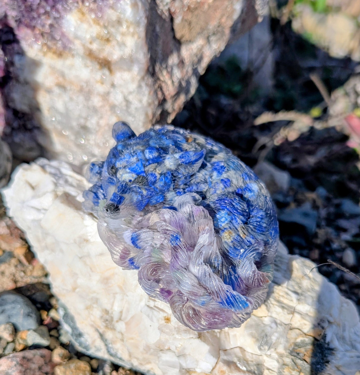 Hand Crafted Crystal Chip Kitsune, 9 Tail Fox