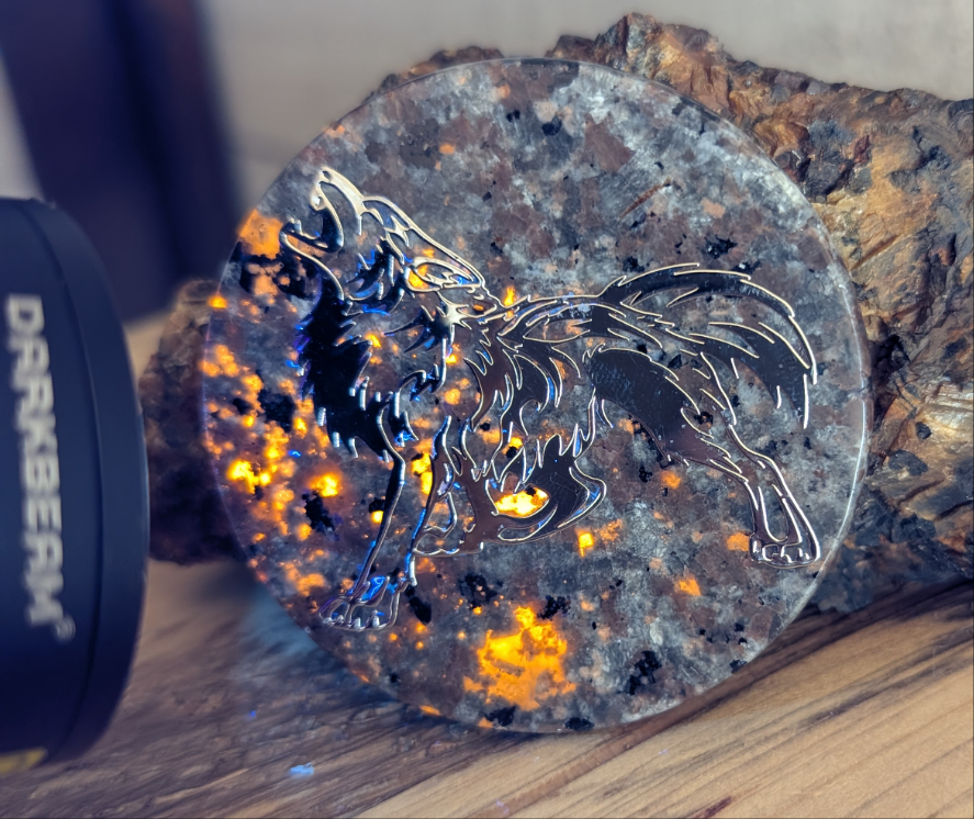 Silver Wolf on Yooperlite, Flame Stone