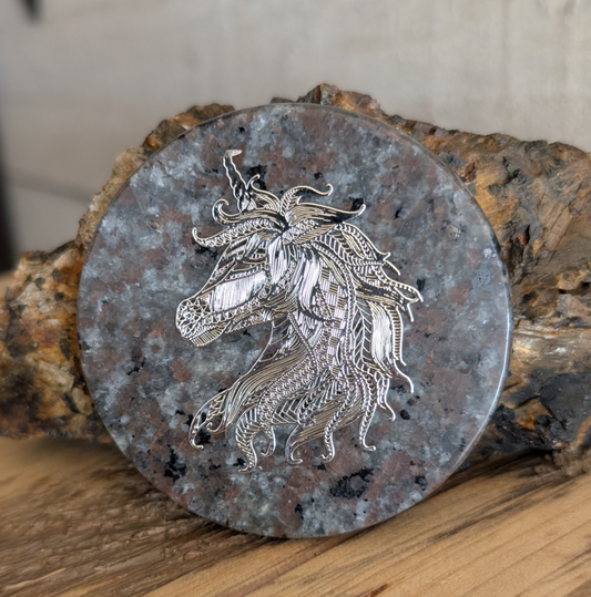 Silver Unicorn on Yooperlite, Flame Stone