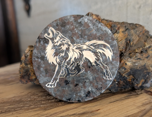 Silver Wolf on Yooperlite, Flame Stone