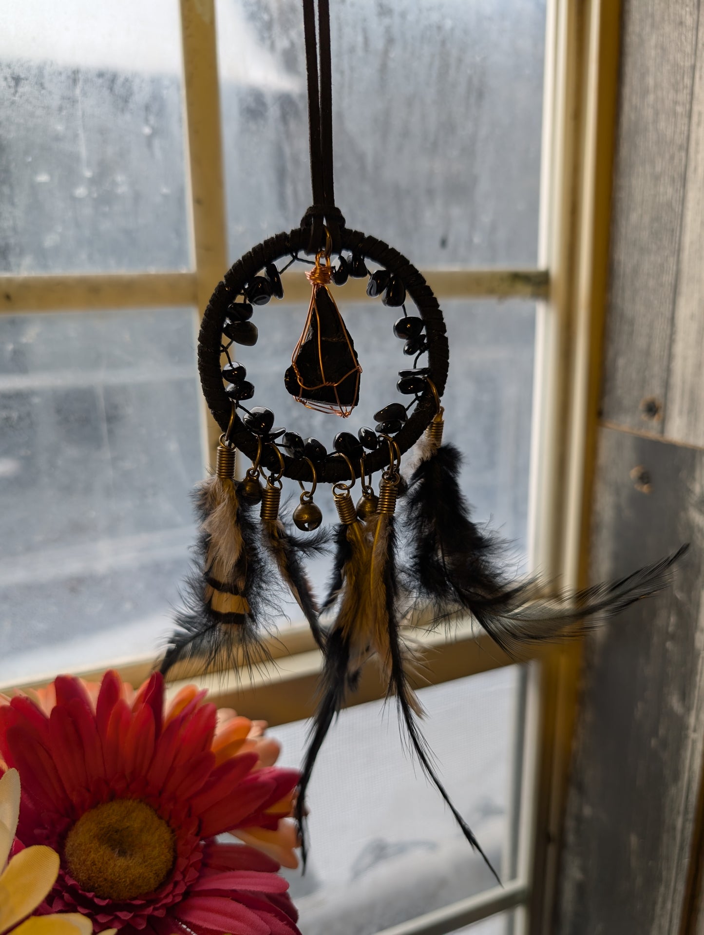 Obsidian Dreamcatcher with Raw Crystal