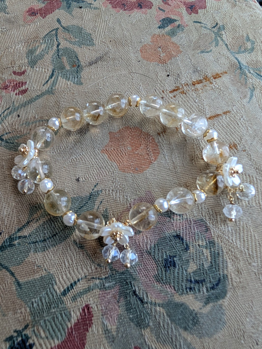 Crystal Citrine and Pearl Handcrafted Bracelet