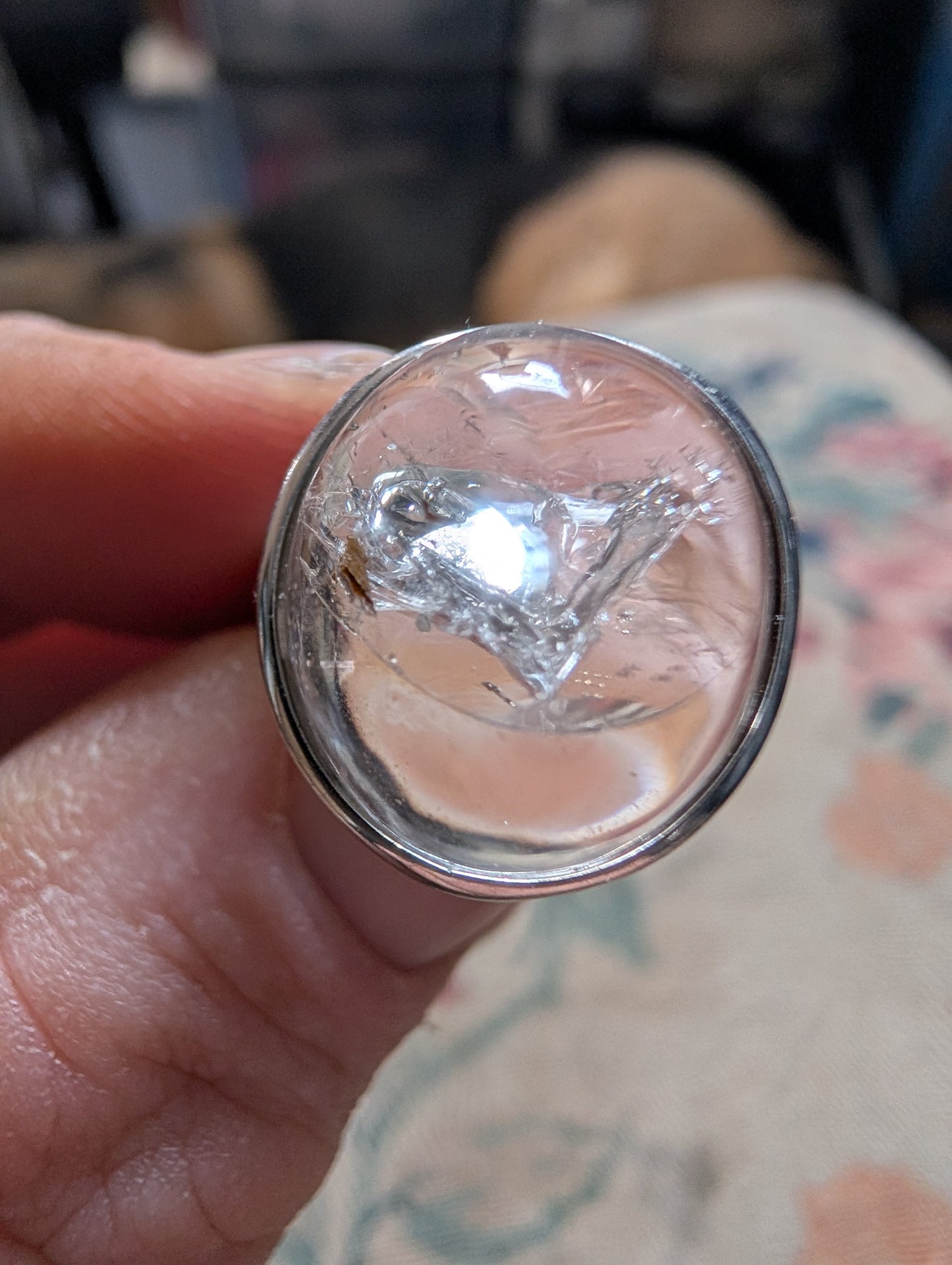 Clear Quartz Crystal with Inclusion Ring Sterling Silver