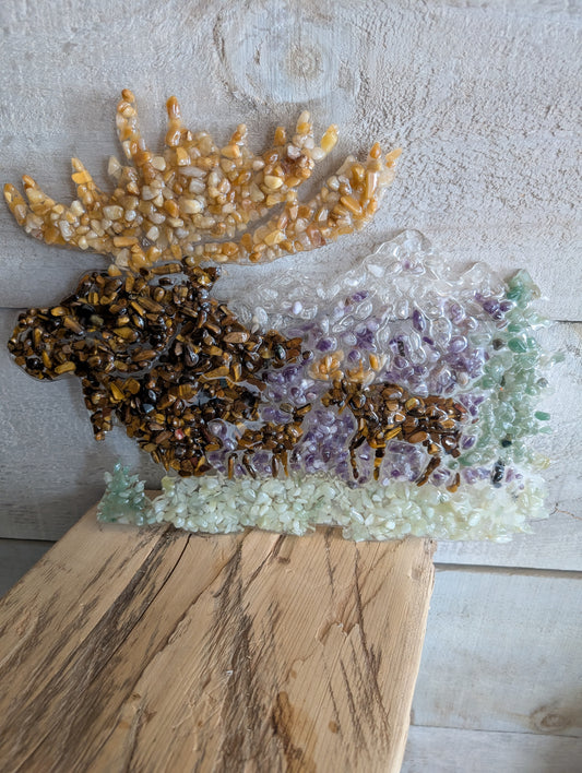Hand Crafted Crystal Moose Scene