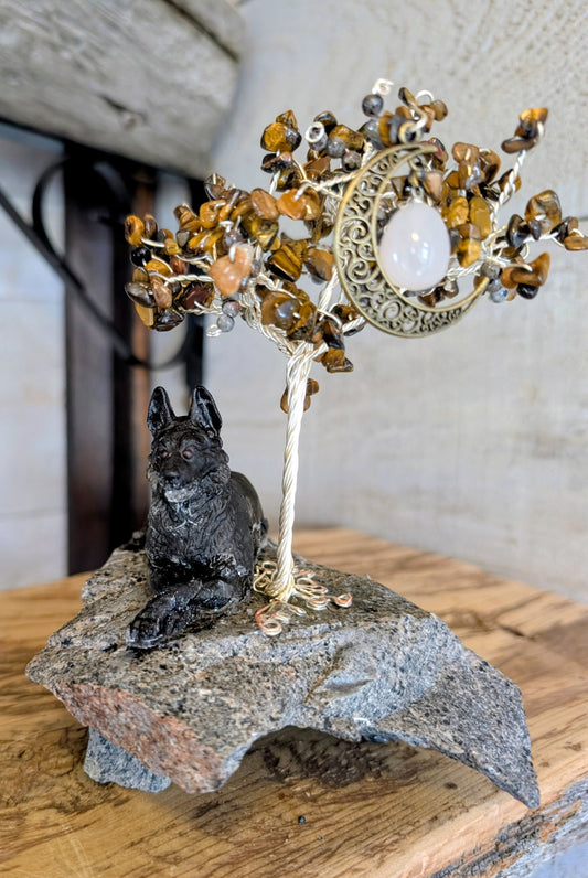 Canadian Flame Stone, Yooperlite Specimen with Tree and Wolf, Hand Crafted