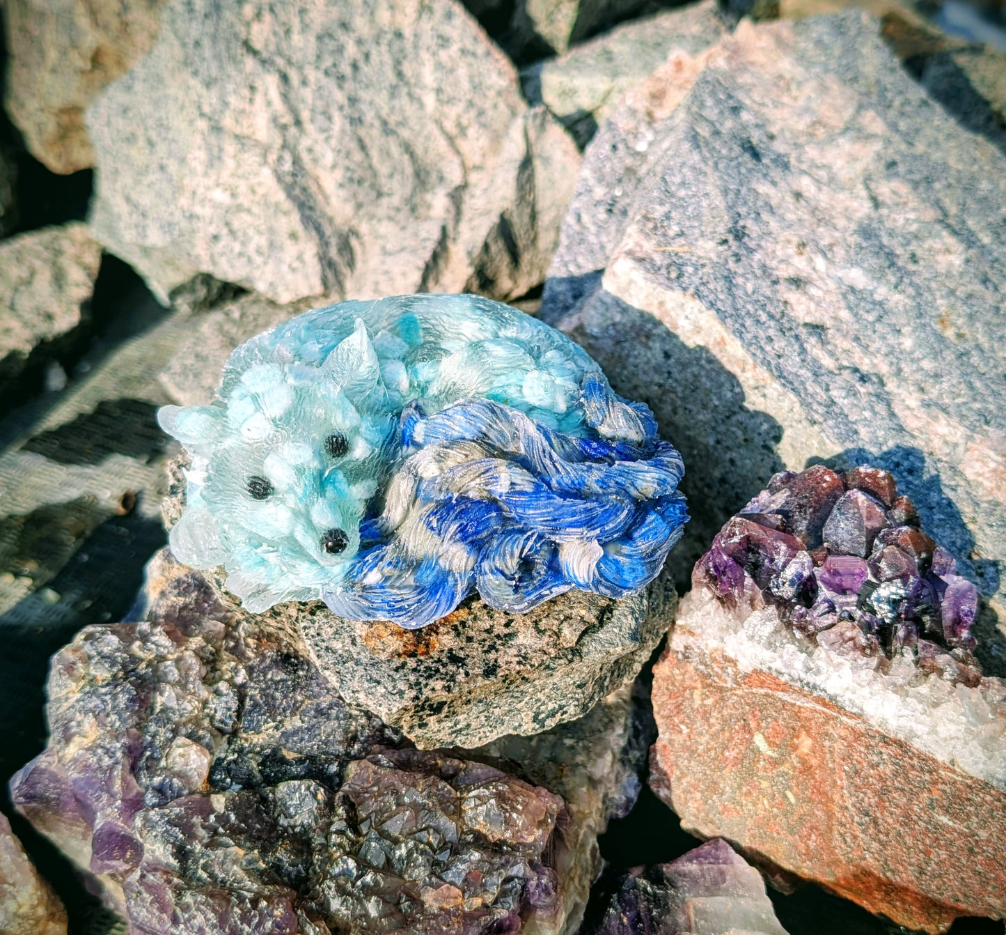 Hand Crafted Crystal Chip Kitsune, 9 Tail Fox