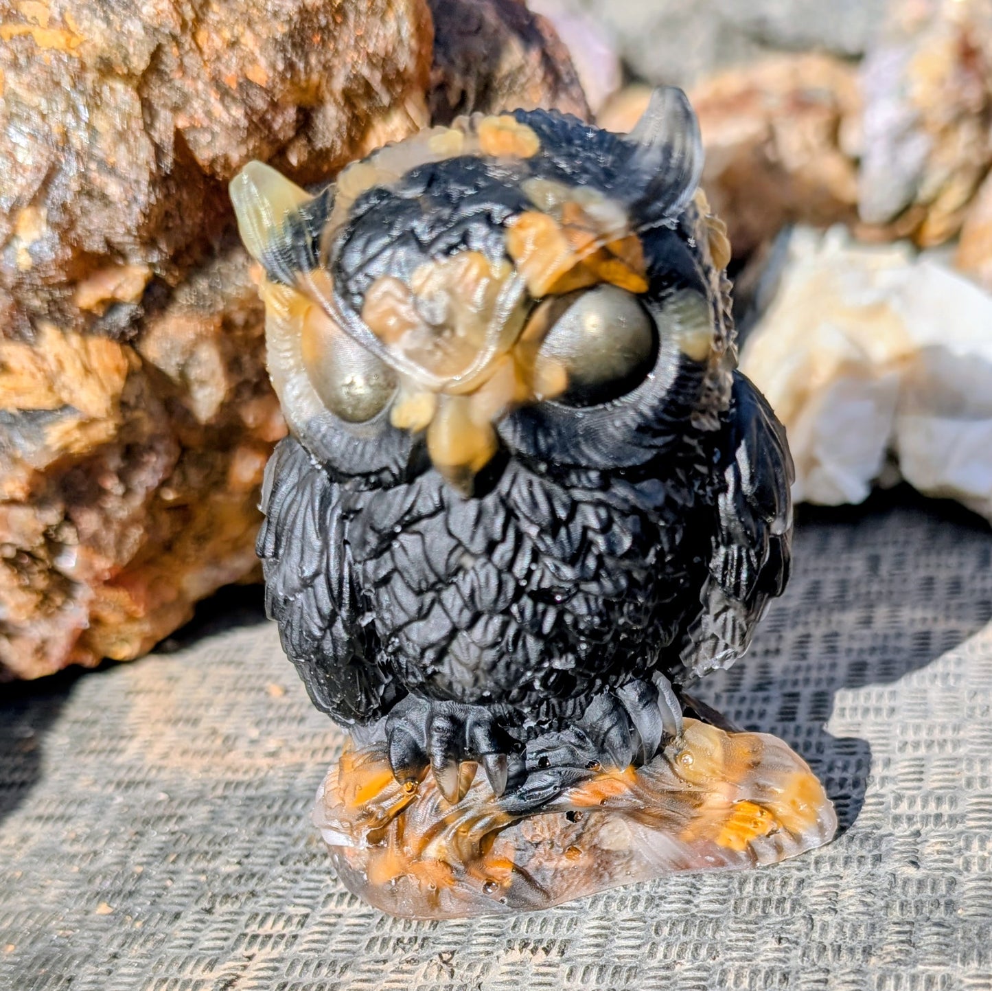 Hand Crafted Crystal Chip Owl with Pyrite Eyes