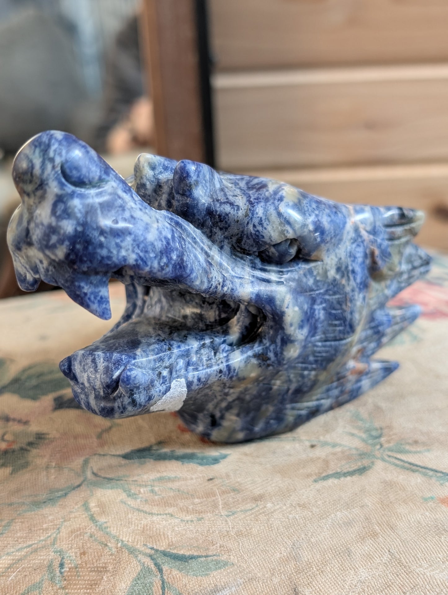 Sodalite Wolf Head Carving