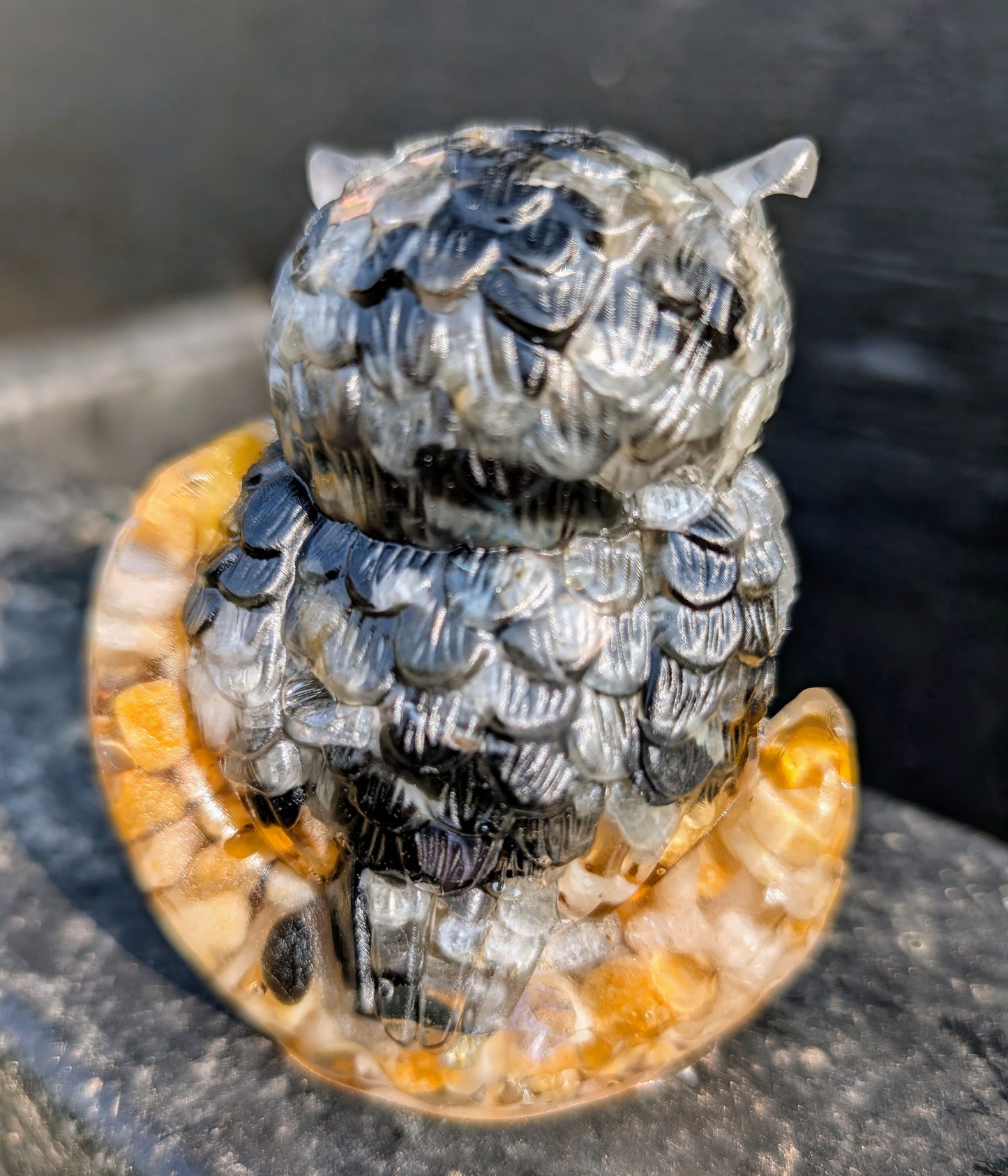 Hand Crafted Crystal Chip Owl with Citrine Eyes