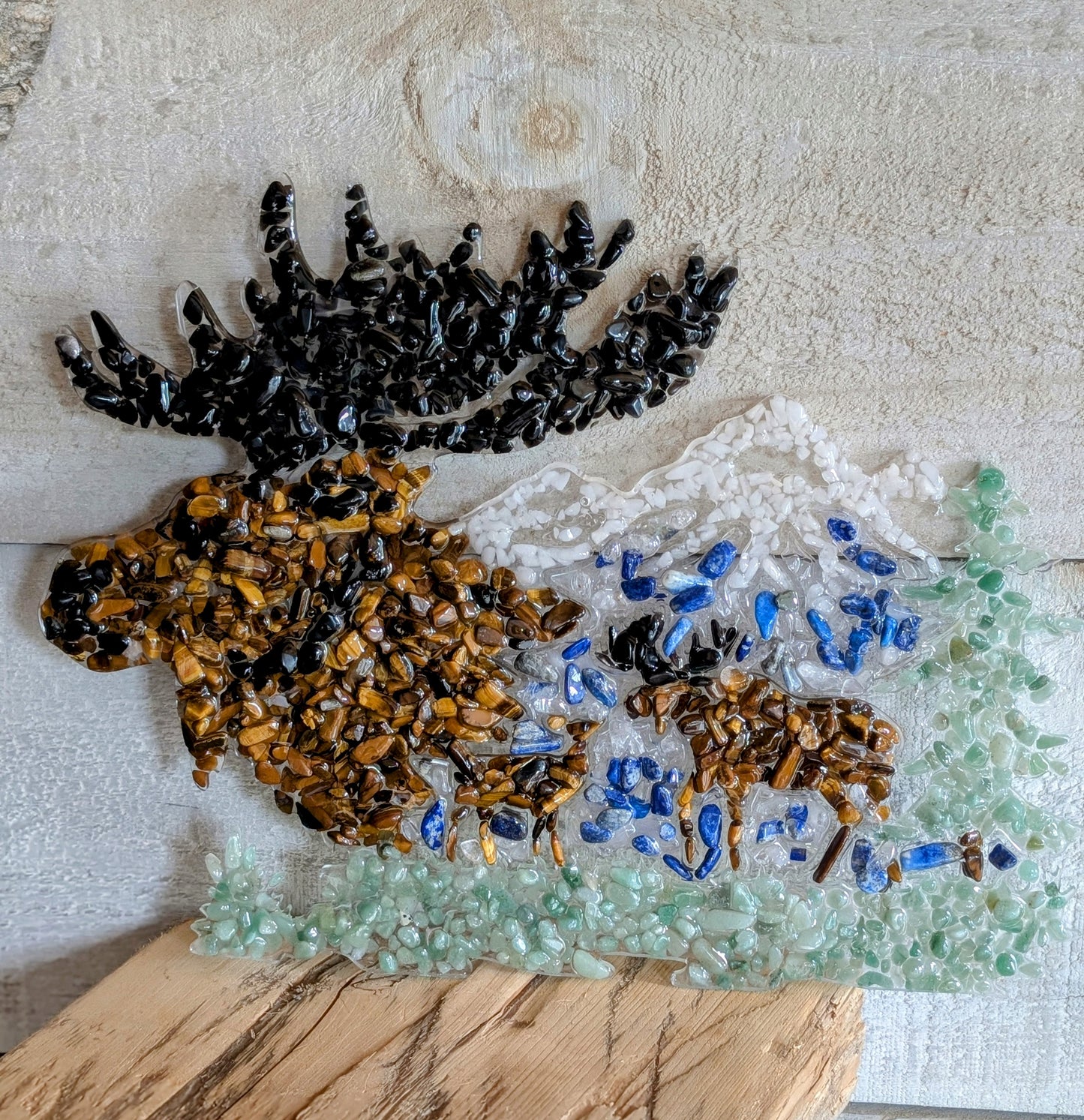 Hand Crafted Crystal Chip Moose Window or Wall Art