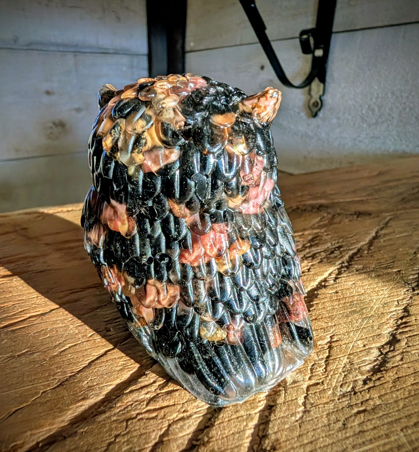 Hand Crafted Crystal Chip Owl with Smokey Quartz Eyes