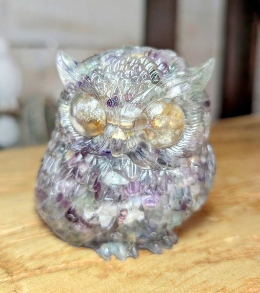 Hand Crafted Crystal Chip Owl Citrine Eyes