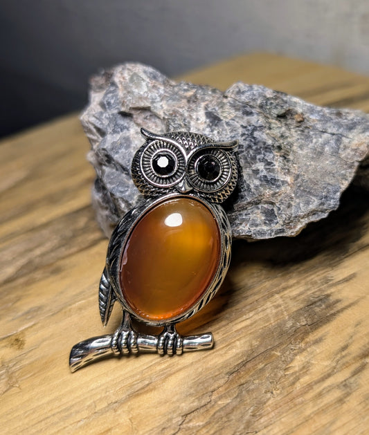 Carnelian Owl Pin or Pendant