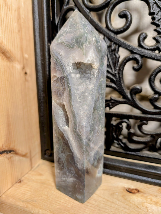 5. SALE Druzy Moss Agate Tower
