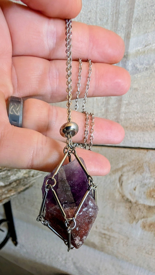 Raw Thunder Bay Amethyst in Chain Pendant Necklace