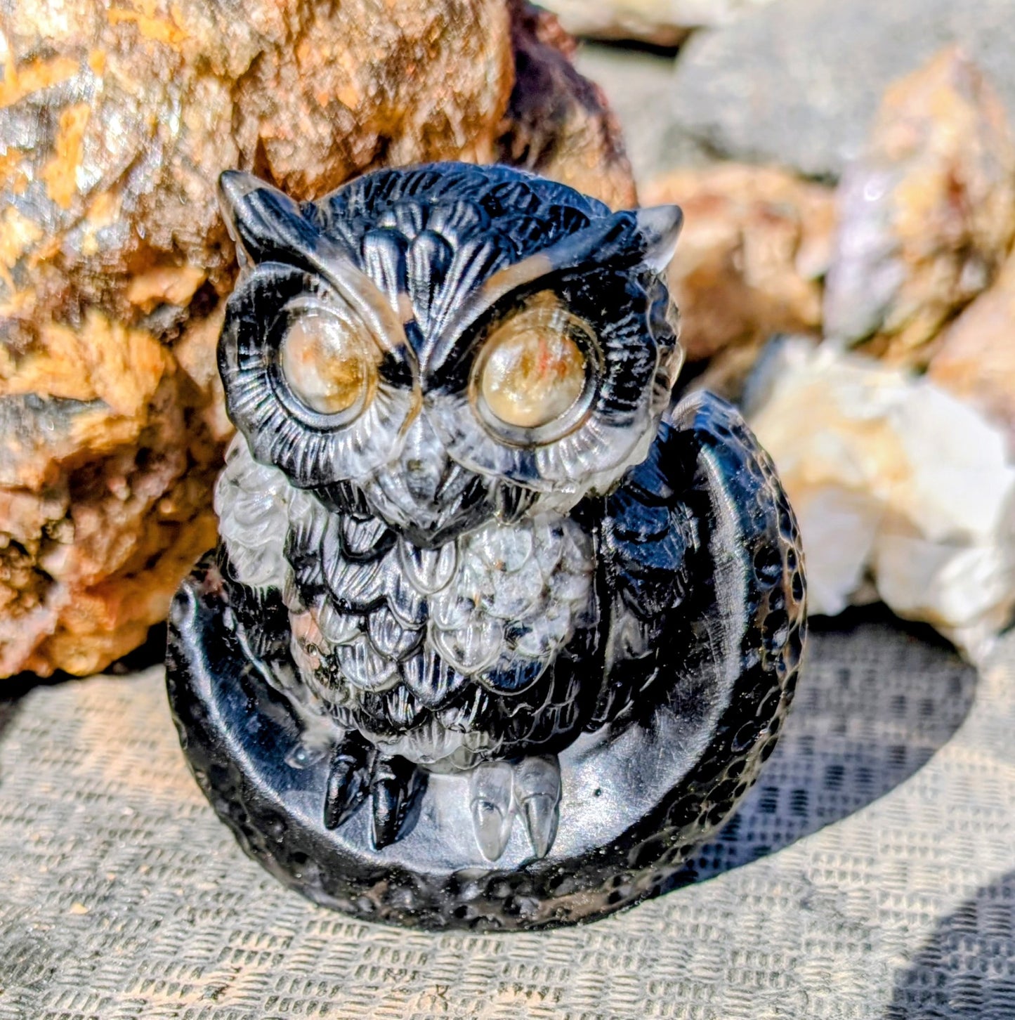 Hand Crafted Crystal Chip Owl with Citrine Eyes