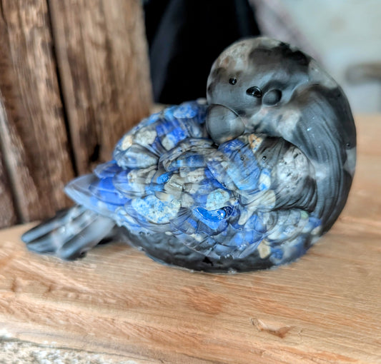 Hand Crafted Crystal Chip Bird, Yooperlite and Lapis Lazuli