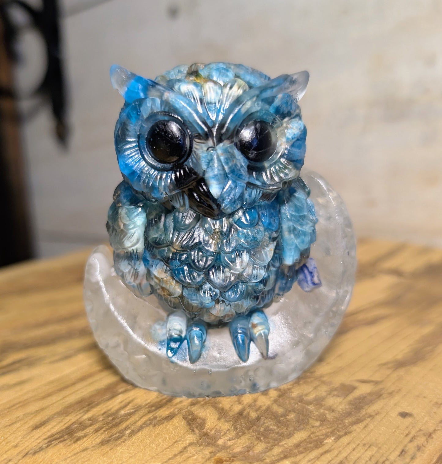 Hand Crafted Blue Apatite Crystal Chip Owl