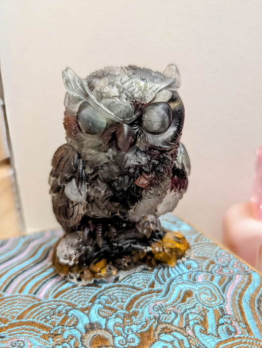Hand Crafted Crystal Chip Owl with Labradorite Eyes, ADHD Intentions