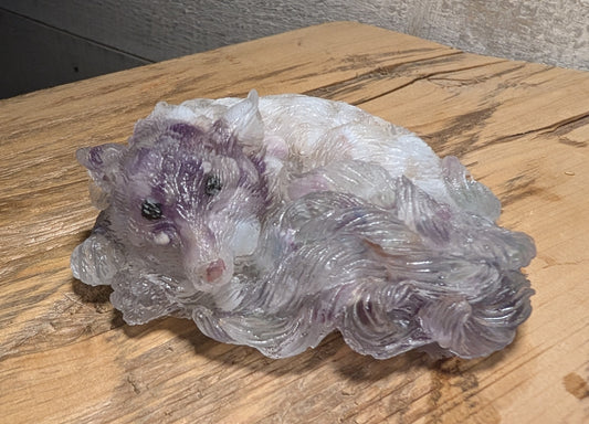 Hand Crafted Crystal Chip and Resin 9 Tail Fox