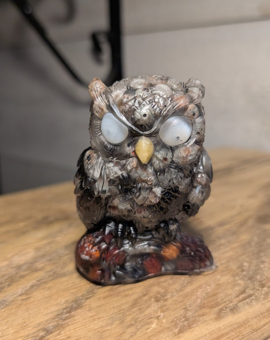 Hand Crafted Crystal Chip Owl, Yooperlite, Flame Stone
