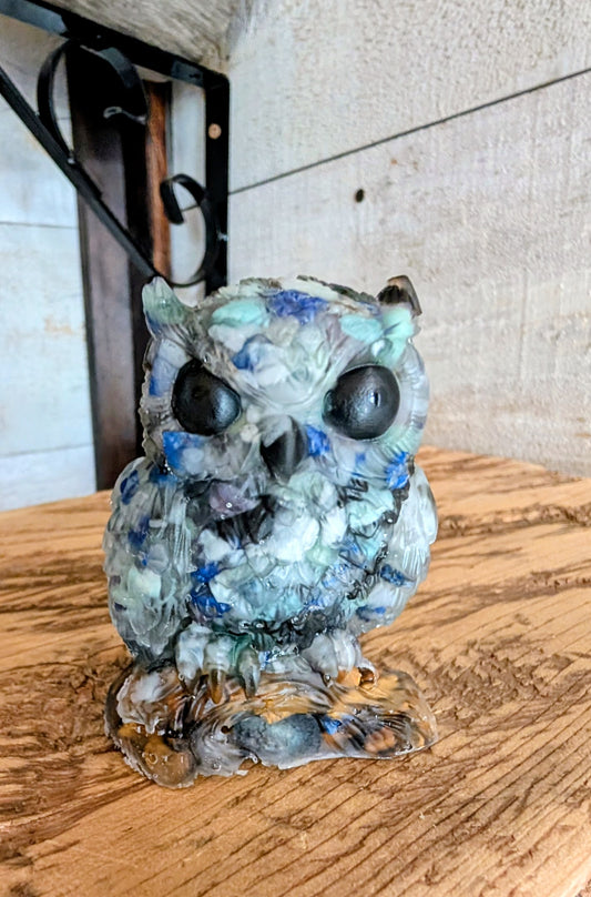 Hand Crafted Crystal Chip Owl with Smokey Quartz Eyes