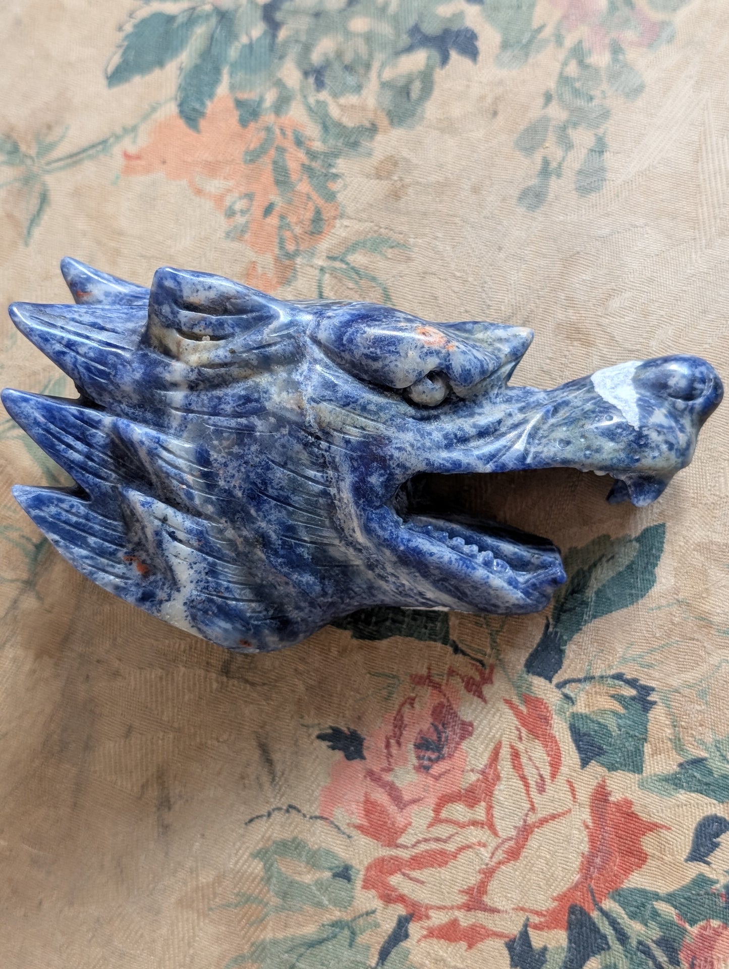 Sodalite Wolf Head Carving