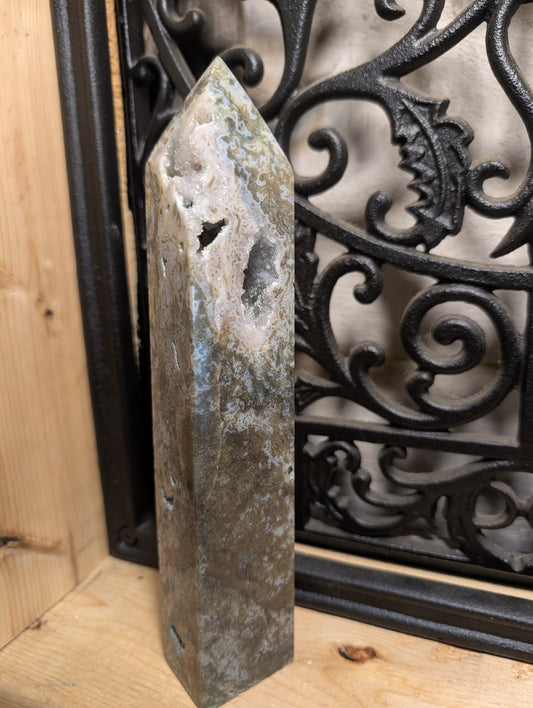 4. SALE Druzy Moss Agate Tower