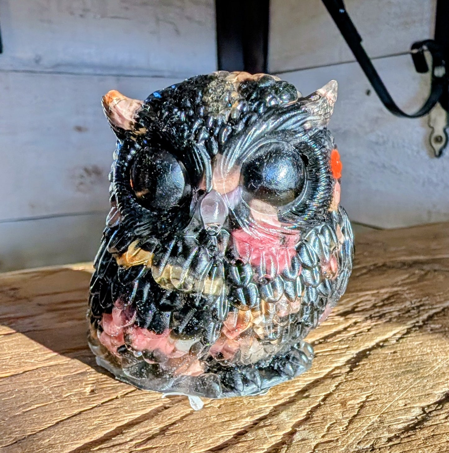 Hand Crafted Crystal Chip Owl with Smokey Quartz Eyes