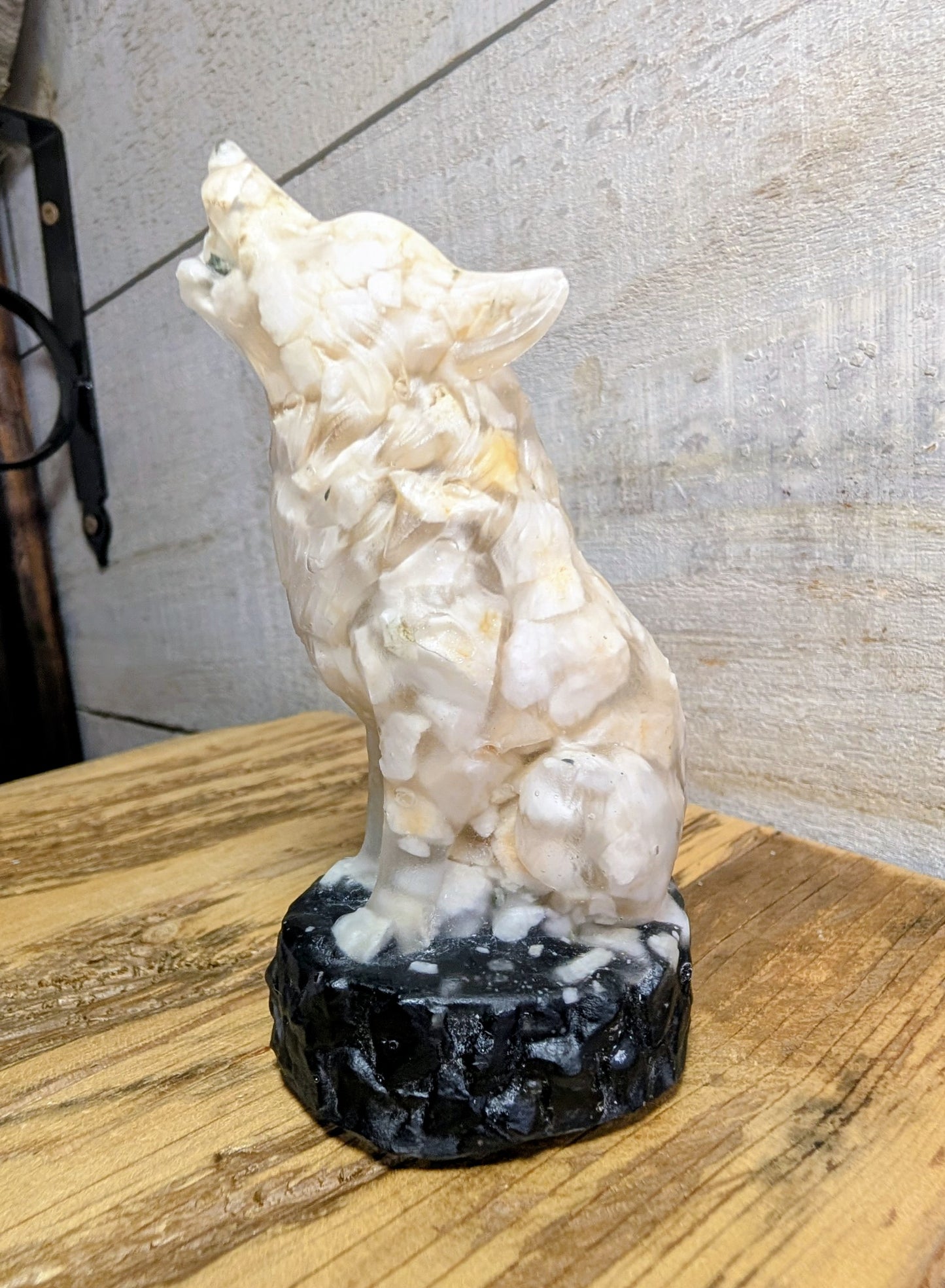 Hand Crafted Canadian Calcite and Obsidian Wolf