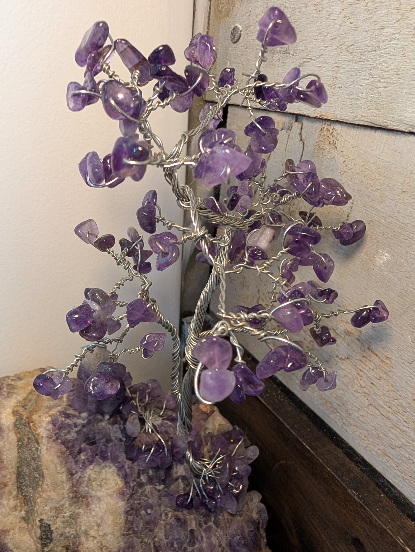 Handcrafted by Us, Amethyst Natural Crystal, Bear, Wolf and Silver Amethyst Tree