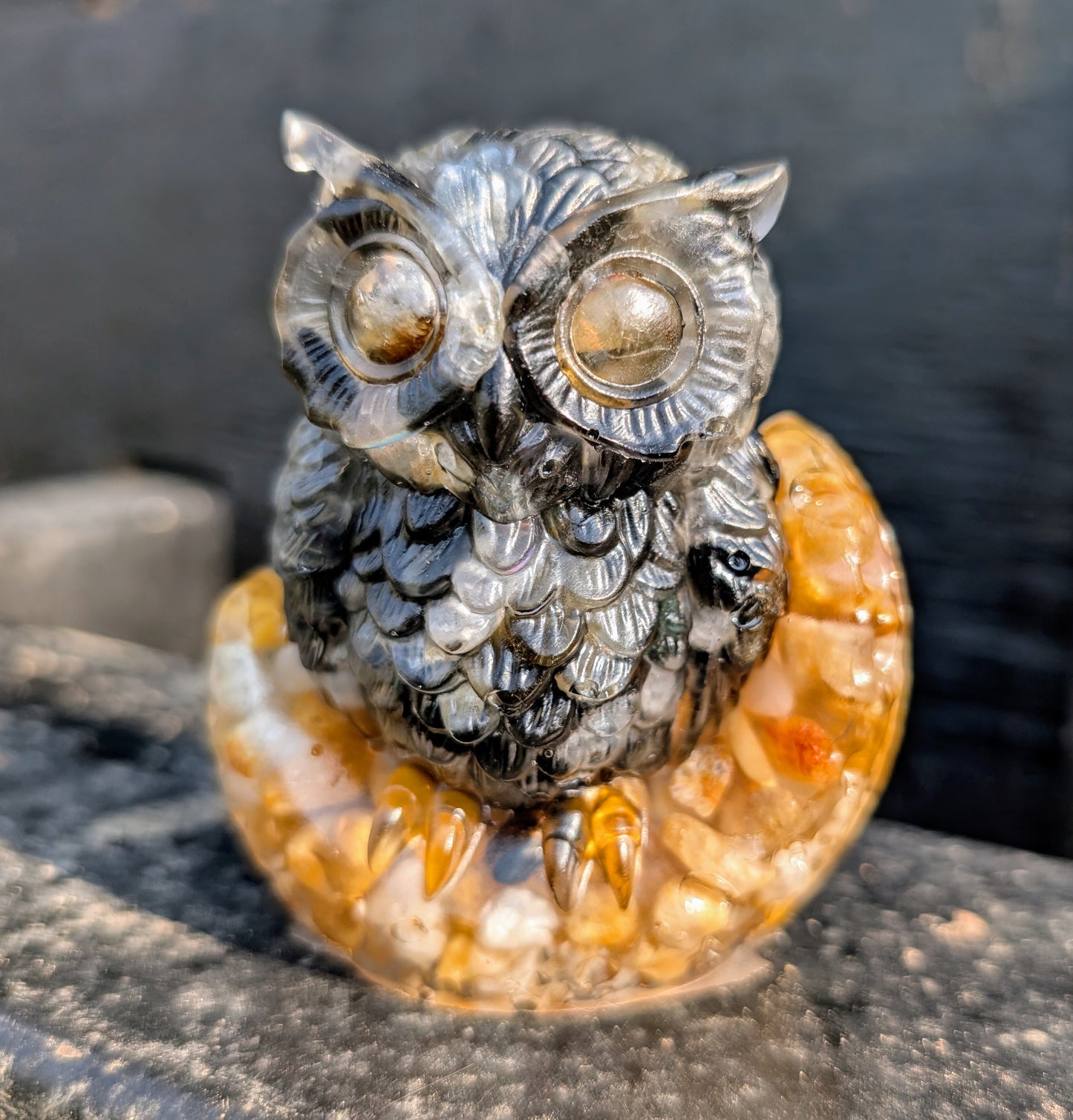 Hand Crafted Crystal Chip Owl with Citrine Eyes